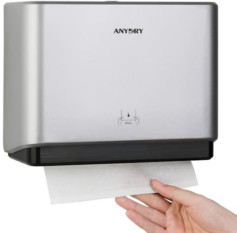 anydry Papierhandtuchspender zur Wandmontage, 200 Blatt, passend für mehrfach gefaltete Handtücher bis zu 25,4 x 7,9 cm, perfekt für Zuhause und Geschäft, silberfarben