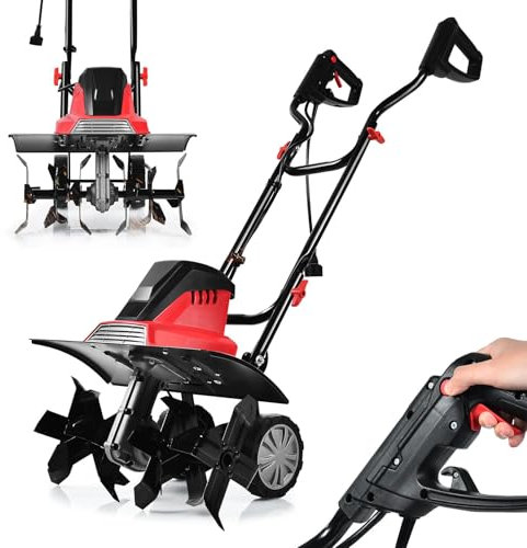 RELAX4LIFE Motozappa Elettrica 1200W/1500W, Zappa a Motore Elettrica 4/6 Lame, Velocità 365/400 rpm, Profondità di Lavoro 22 CM, Larghezza 35/43 CM (1500W)