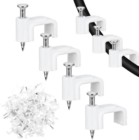 JIEYAO 100 clips de cable de 8 mm, color blanco, clips de pared para cable Ethernet, clips de cable coaxial, clips de cable de altavoz, clavos de cable, clips de gestión de cables para cable Ethernet