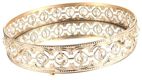 Warmhm Élégant Plateau À Bijoux En Verre Creux Doré De 25 Cm Plateau De Rangement Polyvalent Avec Strass Décoration Pour La Maison