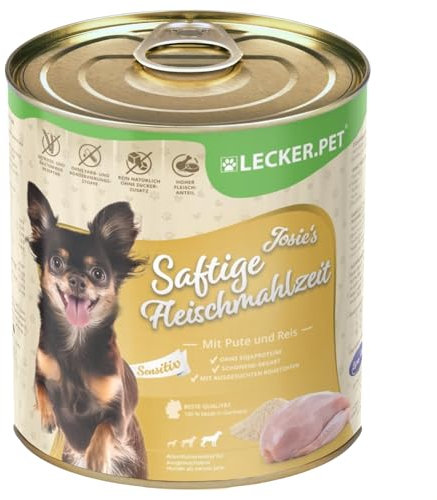 Lecker.Pet® | 6 x 400 g Josie's Saftige Fleischmahlzeit mit Pute & Reis Hundenassfutter | Hochwertiges Hundefutter | Reich an Mineralien | Getreidefrei & Glutenfrei | Ohne künstlichen Zuckerzusatz