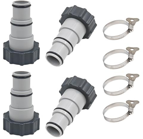 HongFuFu Lot de 4 adaptateurs de tuyau de piscine avec 4 pinces PCS, raccord de rechange pour pompe à filtre pour pompe à raccord fileté de 1,5/1,25