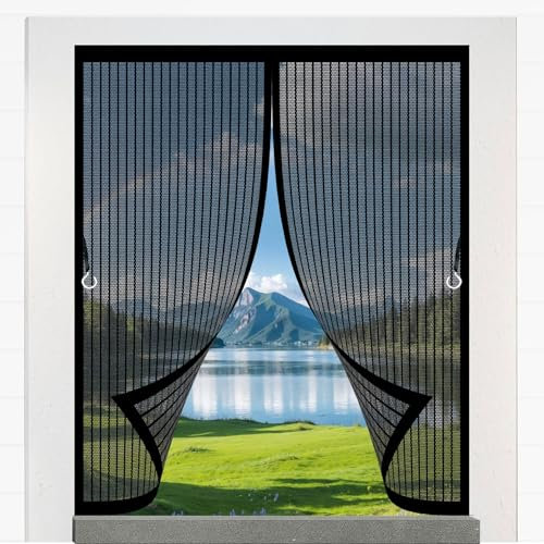 Fliegengitter Magnet Tür 54 x 170 cm Insektenschutz Lamellenvorhang Magnetvorhang mit Selbstklebendes Klettband für Fenster, Kellertür, Schwarz