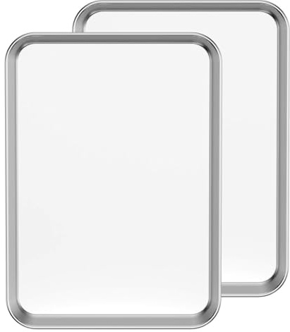 Baking Tray Set of 2, Stainless Steel Oven Sheet Sets, Deep Edge, Non Toxic & Heavy Duty, Mirror Finish & Rust Free, Easy Clean & Dishwasher Safe (31 * 24 * 3.1CM)