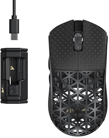 ATTACK SHARK R5 Ultra Carbonfaser HyperSpeed Kabellose Gaming-Maus, 39g Ultraleichte Maus mit Griptape, 2,4G/BT/USB-C, PAW3950MAX Sensor, 8000Hz Kabellose Abtastrate, 42000DPI,Win/Mac – Schwarz
