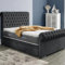 MOORCROFT BEDS 4FT Small Double Sleigh Bed Frame With Headboard – Chesterfield Upholstered in Plush Velvet - No Storage - No Mattress (Steel, 4FT Small Double Frame Only)