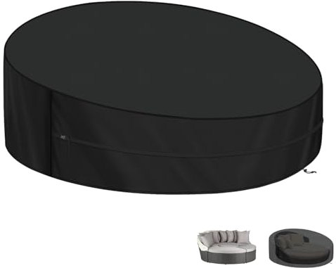 LAMUNI Abdeckung Sonneninsel Schutzhülle für Liegeinsel, 180x90/50cm Garteninsel Abdeckung Wasserdichte Rund Sonneninsel Abdeckplane Winterfest 420D Oxford Garteninsel Abdeckhaube für Sonneninsel