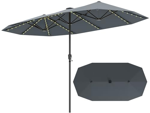KOMFOTTEU Parasol de Jardin Double, 108 Lumières LED, 380 x 200 cm