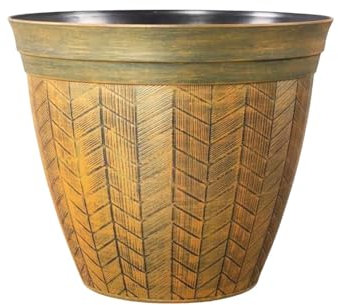 Round Orange Plant Pot with Drainage Holes – Large Rust Effect Planter | Weatherproof UV Resistant Outdoor Indoor Plastic Flower Pot | Decorative for Home Patio Balcony (1, Orange Panelled-30cm)
