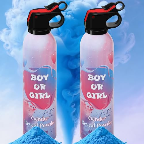 2-Pack Gender Reveal Rauchbomben, Biologisch Abbaubar Konfettikanone, Blau Maisstärkepulver, 3m Effekt für Baby Geschlechtsverkündung, Gender Party Deko