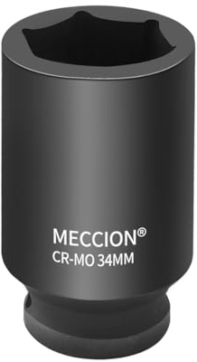 Meccion Llave de Vaso de Impacto 34mm de Entrada 1/2, Trabajos Pesados Cr-Mo Vaso Hexagonal, 63 mm de Longitud