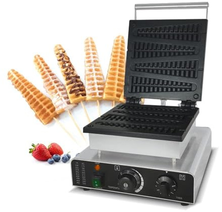 Gaufrier professionnel à bâtonnets de sucettes glacées - Gaufrier électrique antiadhésif à 4 fentes avec moule en pin - Poêle en fonte robuste 110-240 V pour une cuisson croustillante et uni