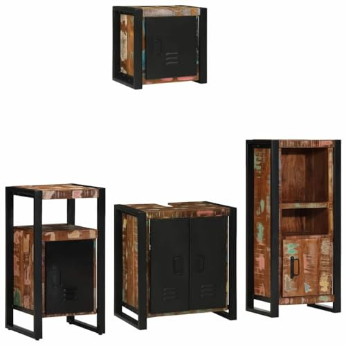 KTHLBRH Conjunto de Armarios de Baño Industrial Estilo Loft con Gabinete de Lavabo y Almacenamiento de Pared Texturizado - Muebles de Hierro Robusto para Espacios
