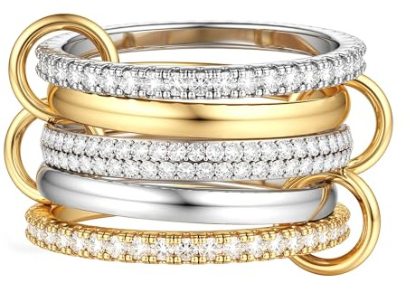 Krfy Ringe Gold Silber Damen Wasserfest Stapelringe Damen 14K Vergoldete Ringe Zirkonia Goldring Ring Frauen Hypoallergene Pinky Promise Ring Stack Fingerring Statement Daumenring Set 5P9