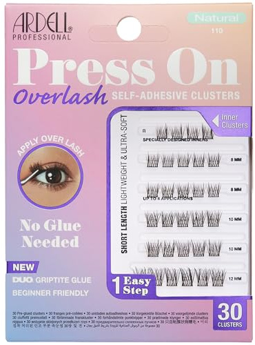Ardell Press On Overlash Natural 110 – Self Adhesive Lash Clusters, No Glue Needed Eyelashes Natural, Ultra-Soft Pre Glued Cluster Eyelash Extensions, 1 Pack