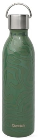 Qwetch - Isolierflasche Active Camouflage Khaki 600 ml – Trinkflasche mit Henkel aus recyceltem Edelstahl – 24 Stunden kalt und 12 Stunden heiß – wasserdicht & kompakt