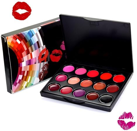 Palette di da 15 colori - 10,5X8,1X1,2 cm Colori per labbra color opaco | set per trucco liscio sfumabile, collezione di vernici per labbra a lunga tenuta, cosmetici di bellezza compatti