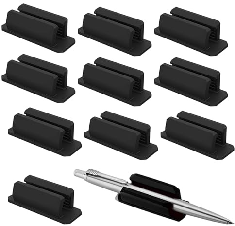 10 Pcs Adhesive Pen Holders, Silicone Pencil Holder Clips for Desk | Wall and Whiteboard Use, Self Adhesive Marker Clip for Office, Study Storage, Daily Organisation