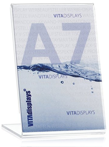 VITAdisplays® DIN DIN A7 Werbeaufsteller/Preishalter/Fotoaufsteller (7,4×10,5cm), Transparent aus original PLEXIGLAS®