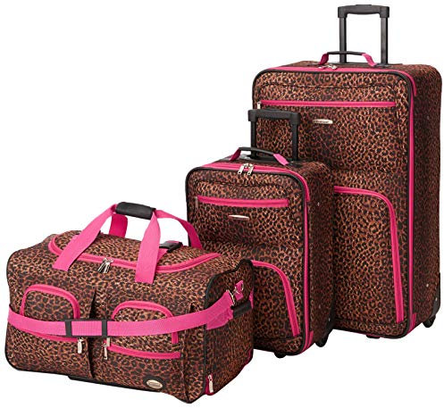 Rockland Set di valigie da 3 pezzi, trasparente, set di valigie da 3 pezzi, Leopardo rosa, Taglia unica, Melbourne Hardside - Trolley espandibile con ruote girevoli