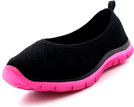 Get Fit Womens Ballerina Fitness Yoga Walking Running Sports Gym Lightweight Mesh Trainers - Black/Fuchsia - UK6/EU39 - BS0109