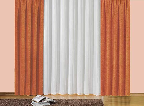 Georg Chr. Wirth Thermo Chenille Vorhang Sonja unifarben, 235 g/qm Einzel Gardinenschal, terra, 240X175