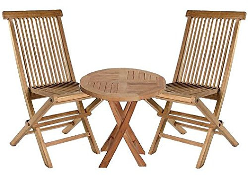 La Casa di Caesar Teakholz 3er Set Riva Beistelltisch rund und Zwei Klappstühle Teak Möbel Gartenmöbel