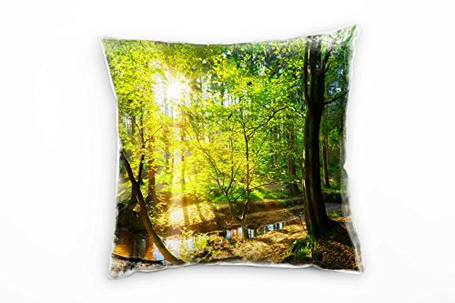 Paul Sinus Art Frühling, Sonnenschein, Wald, grün, braun Deko Kissen 40x40cm für Couch Sofa Lounge Zierkissen - Dekoration zum Wohlfühlen