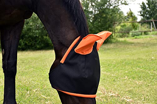 LOVEHORSES Fliegenschutz fürs Pferd – Made in Italy - Netz Standard 100 by Oeko-TEX® Zertifiziert - Widerstandsfähig – Farbige Ohren (Large/Full, Orange)