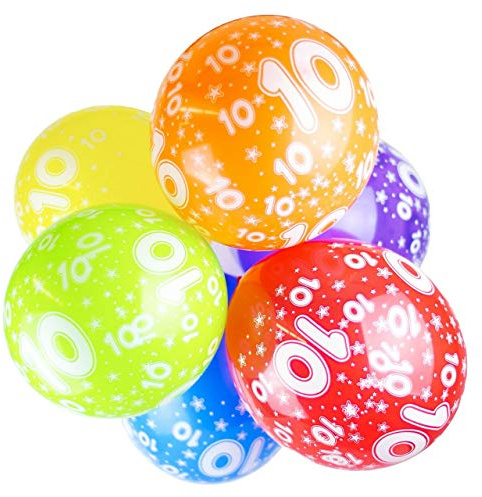 Happium - 10er-Pack Latex-Geburtstagsballons mit verschiedenen Zahlen, 12 Zoll (Zahl 10), Ballons für Mädchen und Jungen, Geburtstagsdekoration zum 10. Geburtstag, Party zum 10. Jahrestag