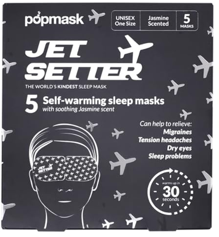 Popmask Jet Setter Self-Heating Eye Mask, Jasmin Scent, Natural Heat Relief for Migraines, Headaches, Allergies, and Dry Eyes, 5 Individually Packaged Eye Masks