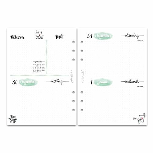 SinnWunder® 2025 Premium Kalendereinlagen - 2 Tage pro Seite bzw. 4 Seiten pro Woche – Größe Din A5 - LetteringSinn