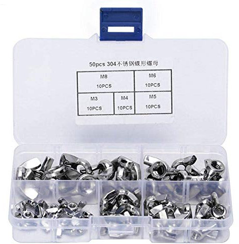 MAGT Flügelmutter, 50 Stück Edelstahl Schmetterlingsmutter Set M3 M4 M5 M6 M8 Flügelmuttern Sortiment mit Koffer
