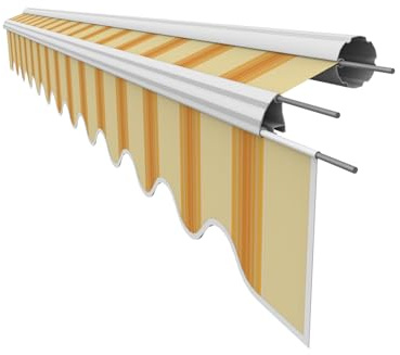 VANA Markisenstoff mit Volant für 4 x 3 m Markisen-Ersatzstoff Markisentuch Bespannung Markisenbespannung Sonnenschutz fertig genäht Maß Tuch 3,83 x 3 m Volant 3,83 x 0,21 m Design SPD038