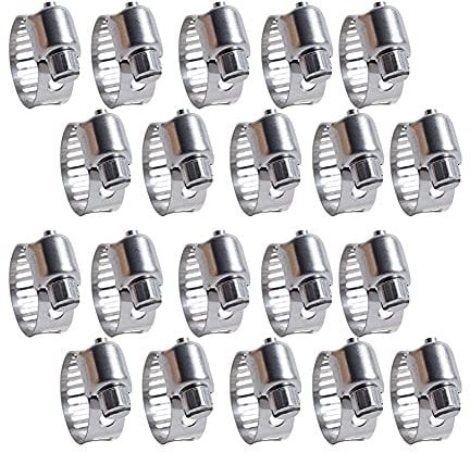 Quickun 20Pcs Stainless Steel Hose Clamp Assortment Adjustable 1/4-1/2(6-12mm) Range, Fuel Line Clamp for Water Pipe, Hose Clips, Automative and Mechanical Application