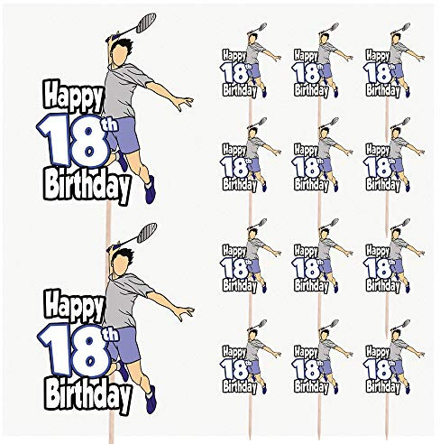 AK Giftshop Badminton Player Themed Birthday Number Party Food Cupcakes Picks Decorations Toppers (14 Pack) - CUSTOMISED with Any Age