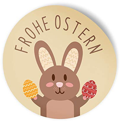 24x itenga Frohe Ostern Aufkleber Sticker Etiketten Osterhase braun Hasenbande rund 4cm