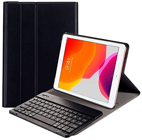 Newmore Funda con Teclado Magnético Negro para iPad 10.2 / 8 Generación / Pro 10.5 2017 / Air 3, Teclado Bluetooth Desmontable con Auto Sleep & Wake y Compatibilidad con iOS, Android y Windows
