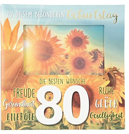 Depesche 11130-011 3D Klapp-Karte mit Musik und Licht, Glückwunsch-Karte zum 80. Geburtstag, ca. 15,5 x 15,5 cm groß, Geburtstags-Karte inkl. passendem Umschlag, innen und außen bedruckt