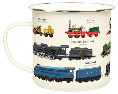 Gift Republic Train Enamel Mug, Outdoor Camping Mug, 500 ml Metal Coffee Cup Men's Gift, Trains