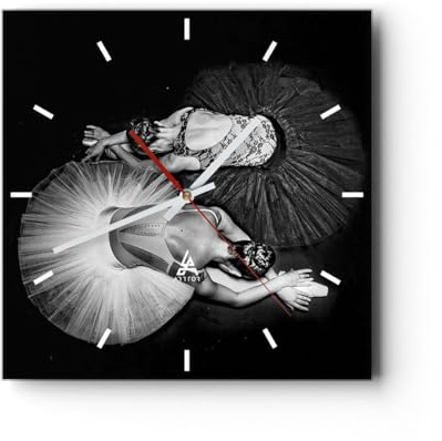 Modern Wanduhr Ballerinas Ballett Tanz 40x40cm Quadrat Groß Wand Uhr Glas Analog Zimmeruhren Küche Büro Wohnzimmer Glasuhr Wall Clock Dekoration Design Wanddekoration Küchenuhr C3AC40x40-5050