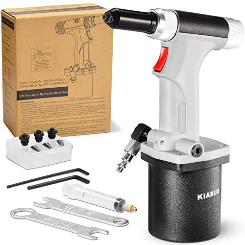 KIARUO Pneumatic Rivet Gun 3/16 5/32 1/8 3/32,KR-S50 with 1 Set of Extra Jaws, Air Hydraulic Riveter Tool kit for Aluminium, Steel and Stainless Steel Rivets
