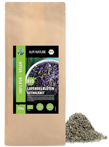 Alpi Nature Lavanda Seca Natural Orgánica 500g, Flores de Lavanda Secas Enteras, Té Suelto
