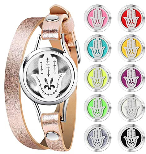 PHOGARY Aromatherapie Armbänder für Damen, Aroma öl diffusor Armreifen Duftarmband mit Lederarmband für Weihnachten, Valentinstag, Muttertag, Geburtstag, Geschenk, Hamsa Hand von Fatima