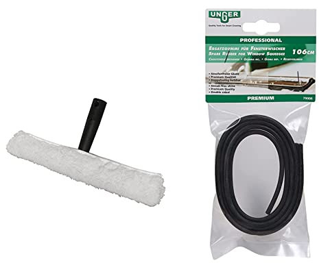 Jantex CC939 Window Washer Applicator & UNGER Window Cleaning Squeegee Blade Replacement - Soft Rubber 106cm Adjustable Size Strip - Professional Quality, Double Sided Premium Rubber