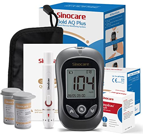 Blutzuckermessgerät, Goldelektrode Zuckermessgerät Set mit Teststreifen 50 sinocare Gold AQ Plus Zehn patentierte Technologien, mg/dL (Blutzuckermessgerät Set 50)