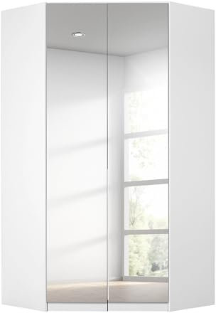 Rauch Möbel Alabama Eckschrank Schrank Kleiderschrank Weiss mit Spiegel, 2-türig, Inklusive Zubehörpaket Basic, 1 Kleiderstange, 9 Einlegeböden, BxHxT 117x210x117 cm