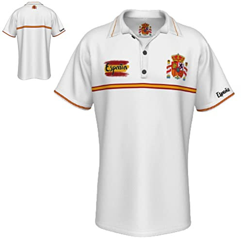 JAKETON Camiseta blaca Polo con Escudo y Bandera de España (2XL)