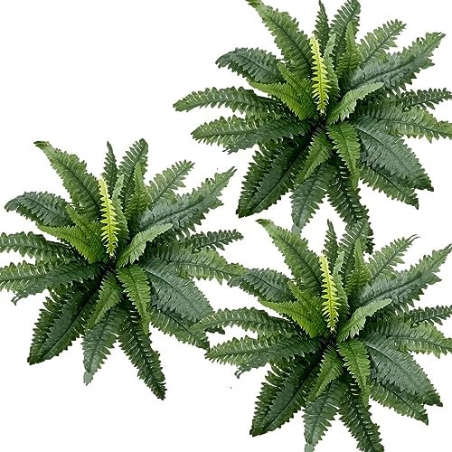 Avoik Plantas artificiales grandes, 3 unidades de helechos artificiales al aire libre, helecho artificial Boston resistente a los rayos UV, plantas falsas, plantas artificiales, decoración para el