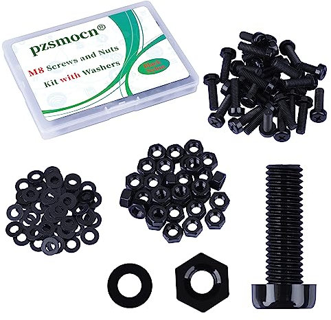 Pzsmocn 90 Piezas/30 Juegos M8*25 mm Tornillos de Cabeza Redonda Cruzada de Nailon Negro Plástico Tuerca Hexagonal con Arandela Aislante, Tamaño Estándar para Bricolaje y Ensamblaje Electrónico.